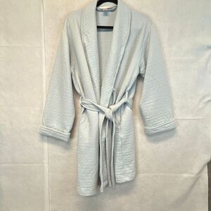 VICTORIA'S SECRET Robe Women’s Large Light Blue Cotton Blend Belted Waffle‎ Knit